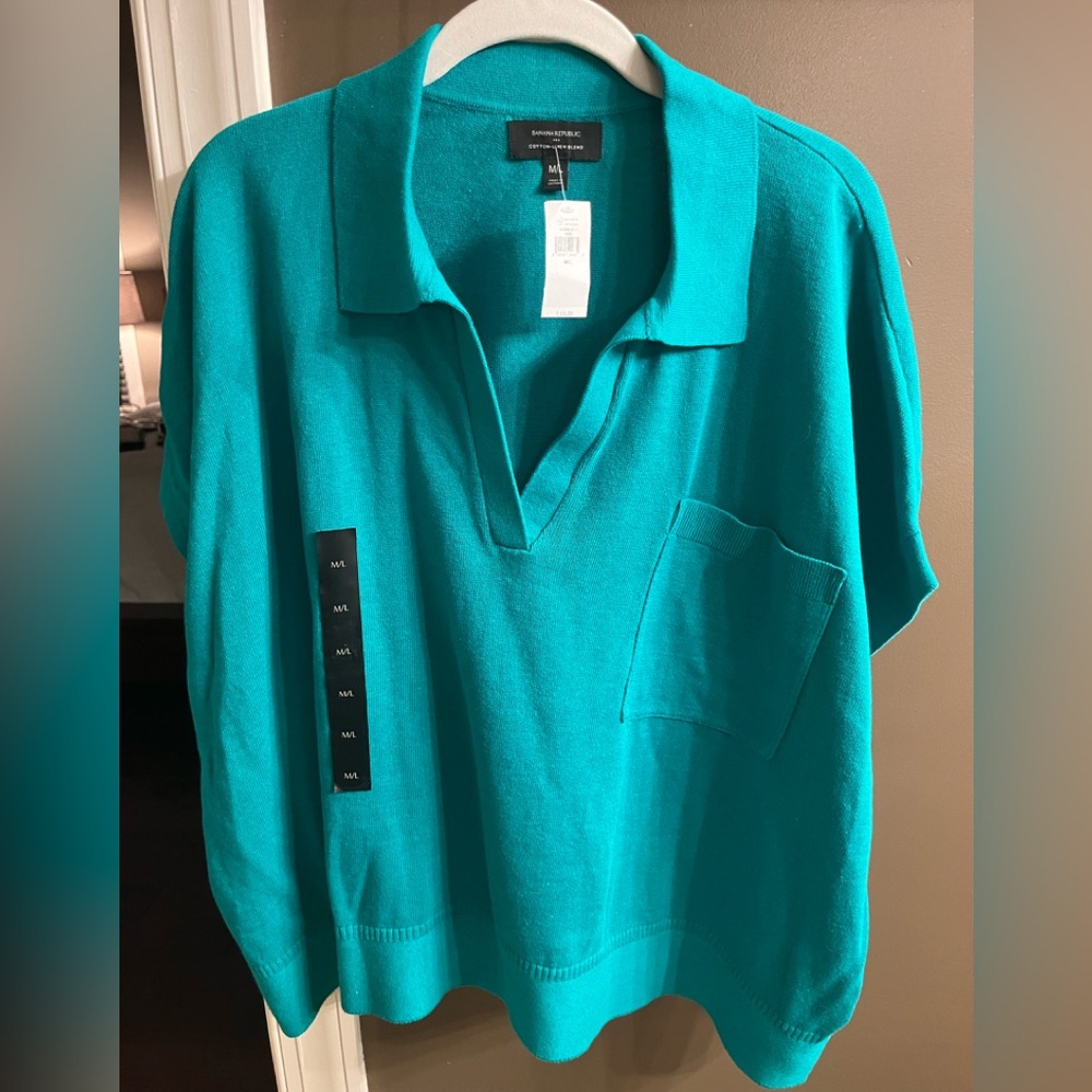 L Banana Republic Teal Boxy sleeveless Polo Sweater